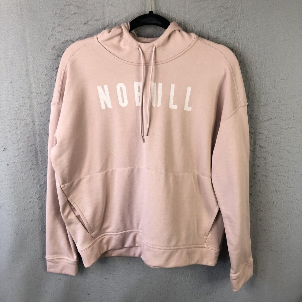 NOBULL Hoodie Mens Large Pink Fleece Pullover Sweatshirt Logo Training Athletic